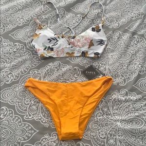 Floral Bikini Top with Solid Bottom